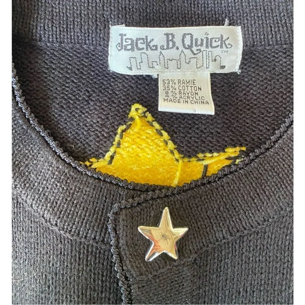 Jack B. Quick Cardigan Multi-Color Stars w/Star Buttons Size L Vintage Whimsy - Picture 8 of 10